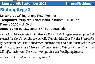 Biotoppflege des NABU Lörrach in Binzen und Fischingen