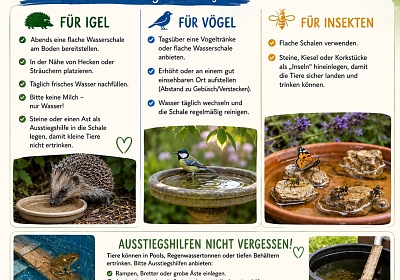 Mit Wasserschalen und Tränken das Leben von Igeln, Vögeln und Insekten retten
