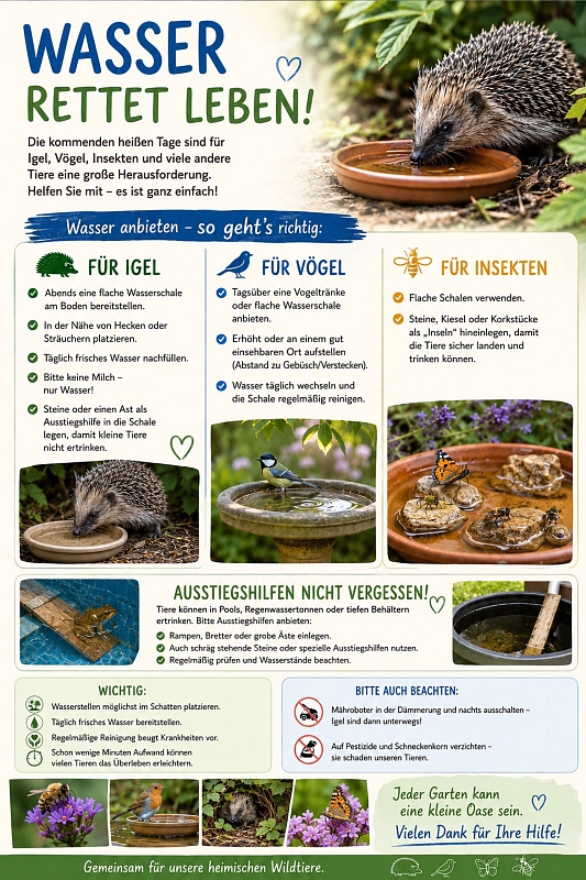 Mit Wasserschalen und Tränken das Leben von Igeln, Vögeln und Insekten retten