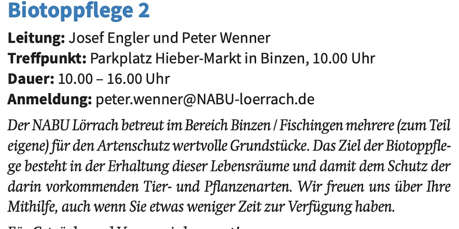 Biotoppflege des NABU Lörrach in Binzen und Fischingen